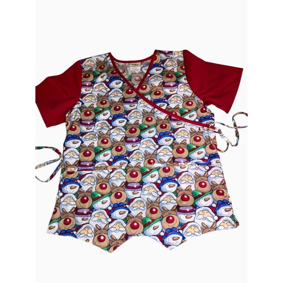 Tafford Christmas Holiday-Themed Scrub Top S Reindeer Pattern Cotton/Polyester - Picture 2 of 10